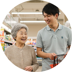 スタッフが買い物を手伝う様子