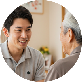 お年寄りと話しているイメージ